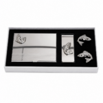 Fish Business Card Holder + Money Clip + Cufflinks Set