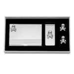 Skull & Crossbone Business Card Holder + Money Clip + Cufflinks Set