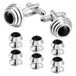 Tuxedo Rhodium Cuff Links + 4 Shirt Studs (+2 Spare Studs)
