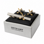 Golf Ball & Clubs Tie Bar & Cufflinks Set
