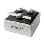 Rugby Ball Tie Bar & Cufflinks Set