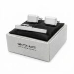 Modern Ribbed Silver Cufflinks & Tie Bar Set
