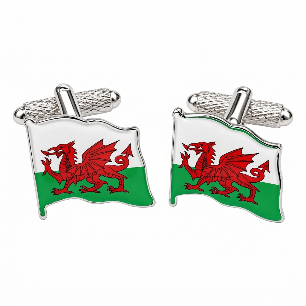 Wales Flag (Wavy) Cufflinks - Image 1