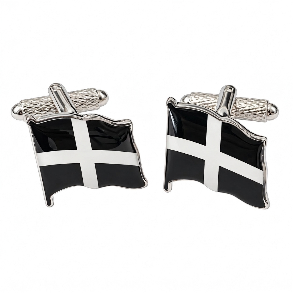 Cornish St. Piran's Flag (Wavy) Cufflinks - Image 1